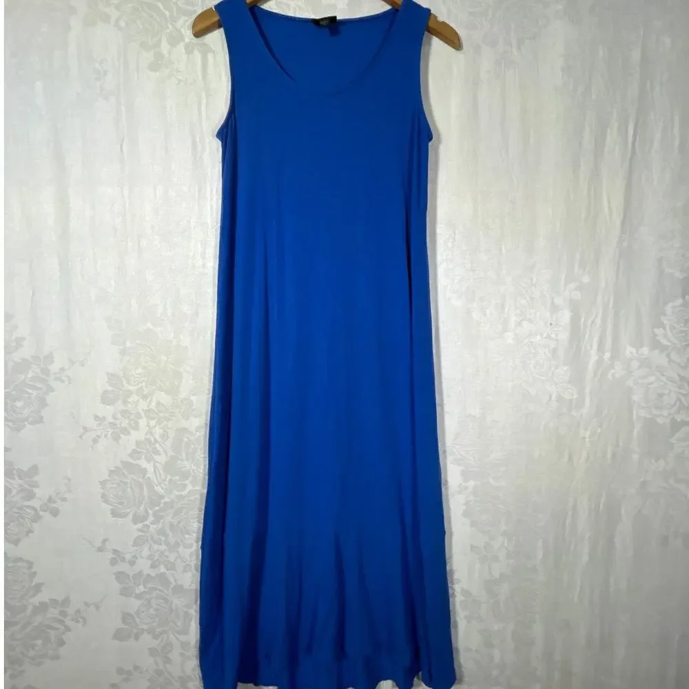 J Jill Wearever Tank Dress XS Blue Midi Maxi Ruffle Stretch Travel Jersey - Picture 1 of 9